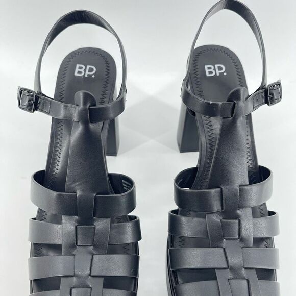 BP Amaya Black Faux Leather Fisherman Block Heel Platform Sandals Size 9.5 - Picture 6 of 16